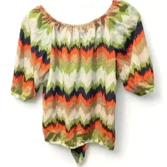 Sequin Hearts Girl's Off Shoulder Blouse Medium Multicolor Geometric - Picture 2 of 4